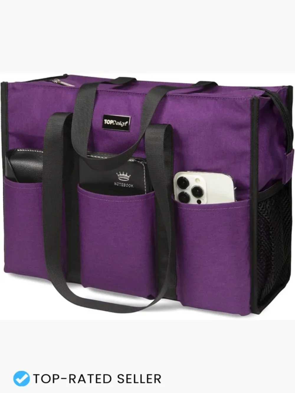 Water Resistant Tote Bag with 13 Pockets Top Zipper Closure Work Satchel